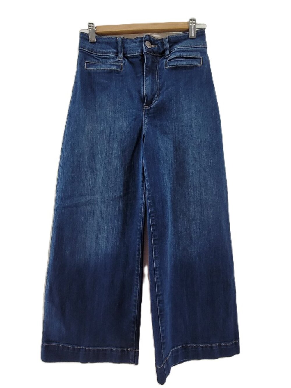 Venus Jeans Women's 2 Blue Denim Wide Leg Crop High Rise Stretch 25x23 EUC